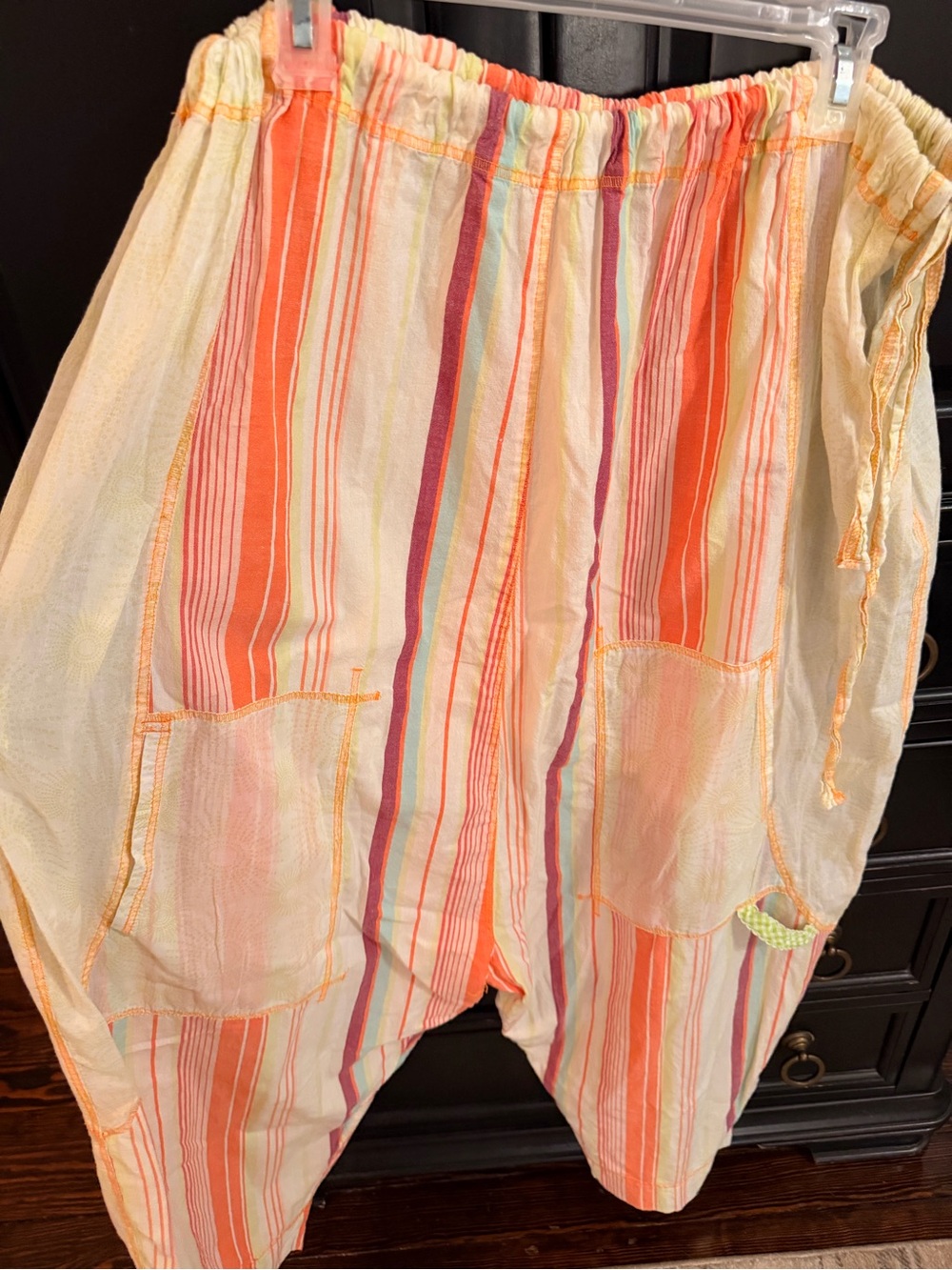 Lightweight Cream and Coral Striped Women's Boho pants - Picture 4 of 9